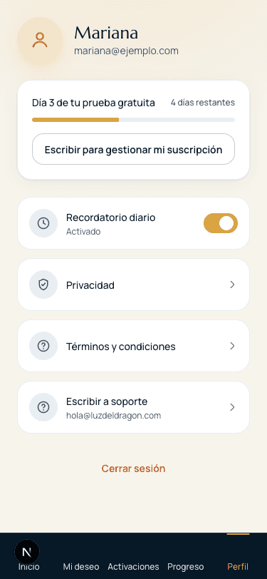 Pantalla de Perfil